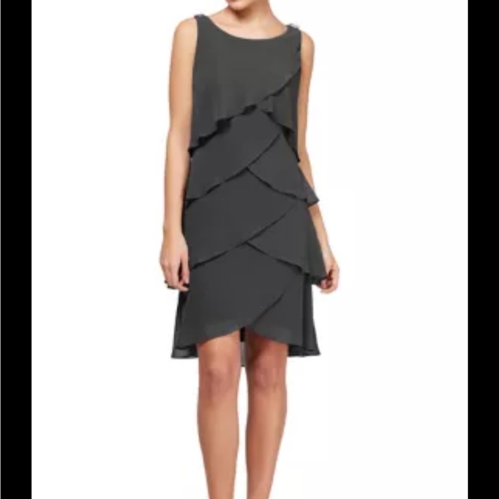 SL Fashions Chiffon Tulip Tier Dress with Barrel Pins Plus Woman Size 18